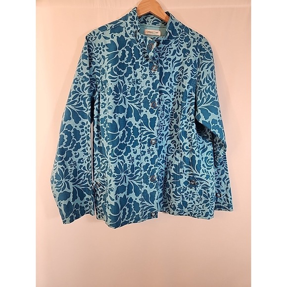 Coldwater Creek Jackets & Blazers - Coldwater Creek Floral‎ Jacket Long Sleeve Teal Blue Full Zip Lined Womens L